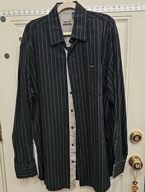 Enyce Black Shirt with White Pinstripes, Wedding, Date, Work, Professional